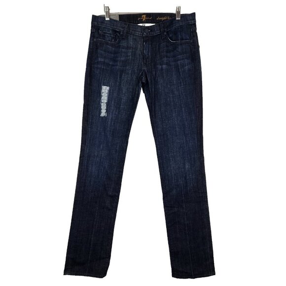 7 For All Mankind NWT Classic Straight Leg Jean Womens 31 Dark Wash Denim - Picture 1 of 9